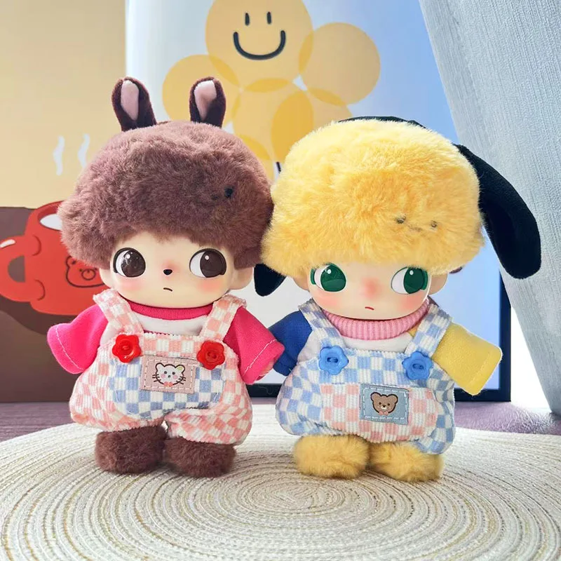 

DIMOO WORLD Doll Decor Accessories Outfit - 15/17cm Labubu Clothes Pink Blue Plaid Suspender Pants Set