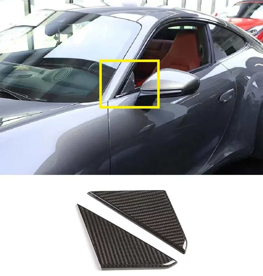 

Real Dry Carbon Fiber Car Front A-Pillar Triangle Sticker Cover Trim Fit For Porsche 911 992 2019-2022