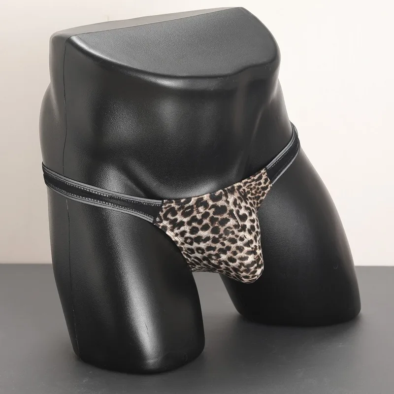 Micro String Leopard Print Mens Thongs Erotic Hombre Male Lingerie Tanga Sexy Lace Sissy Underwear Low Rise Seamless Man Briefs
