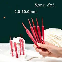 9pcs/Set Silicone Crochet Hooks Set Needle Handle Frosted Aluminum Handmade DIY Hook Head Crochet Sweater Weaving