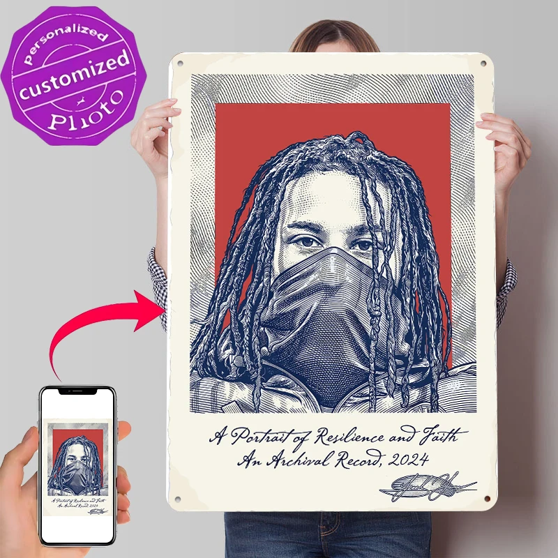 Portrait of Resilience and Faith Metal Poster Customized Wall Art Retro Vintage Metal Signs for Man Cave Home Decorations Decor