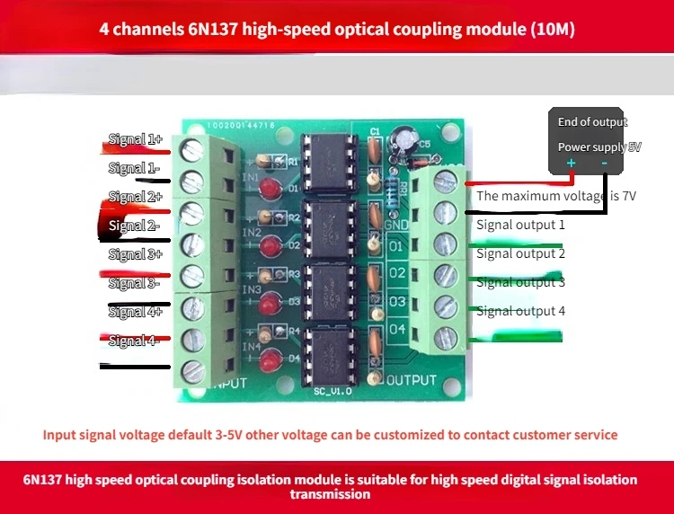 4-channel High-speed Optocoupler Isolation Module/6N137/10M/optocoupler Isolation Board/optocoupler Isolator Brand New