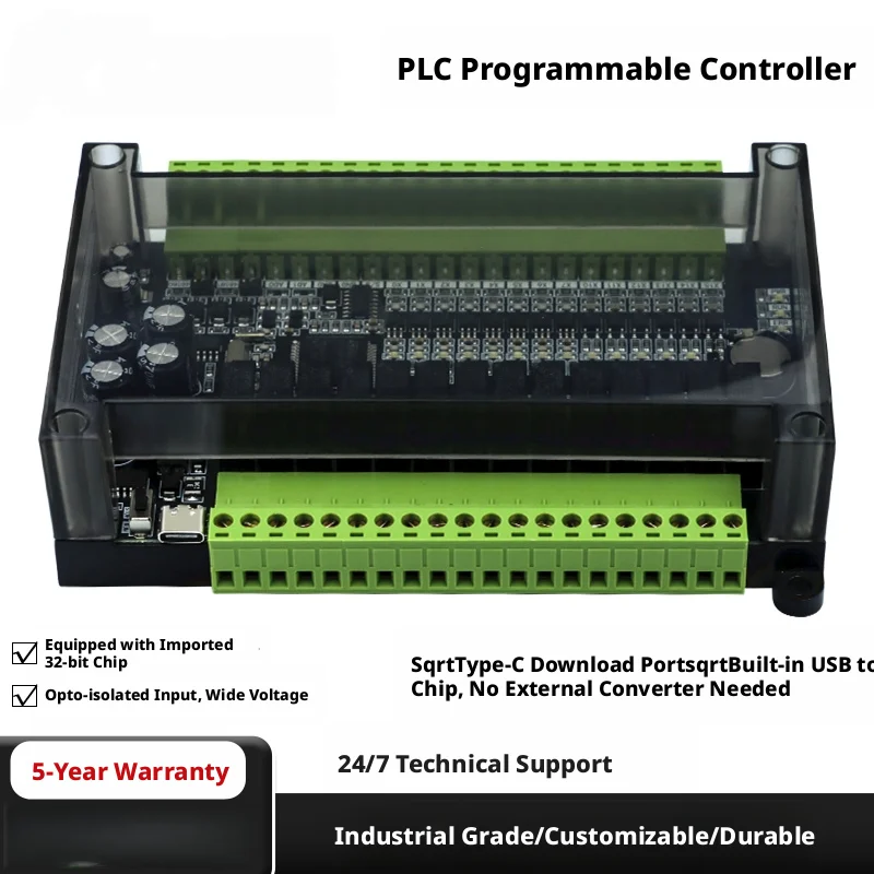 Industrial PLC Controller, 32-bit ARM, RS485 Modbus RTU, Type-C, Optical Isolation, -40~+85°C, Automation & IoT
