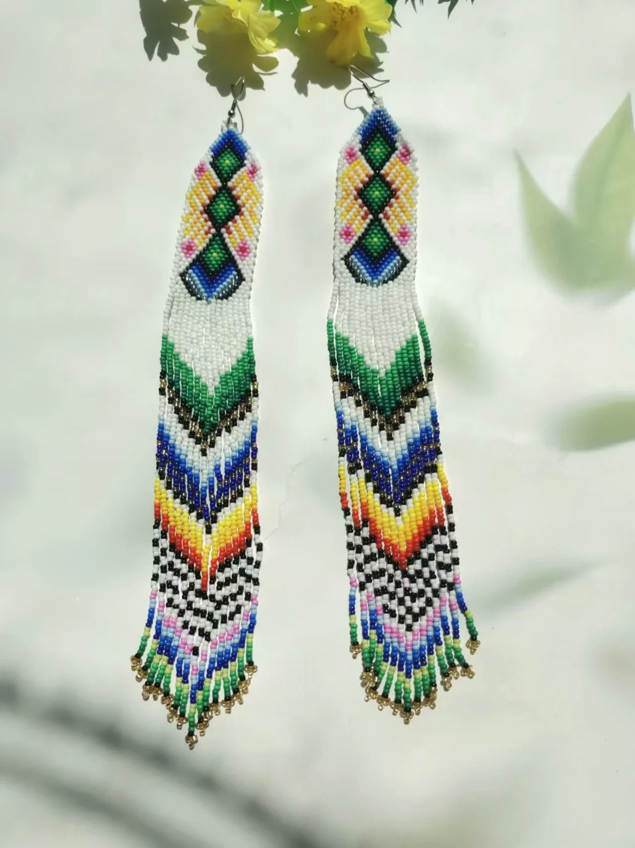 2025 Handmade Bead Earring Tassel Long Pattern Geometry Design Originality Hand Knitting Bohemia Beaded Earrings for Women