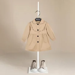 Kids Clothes Girls Autumn New Korean Toddler Baby Girl Dress Fashion Solid Color Double Layer Top Trench British Coat Outfit Set