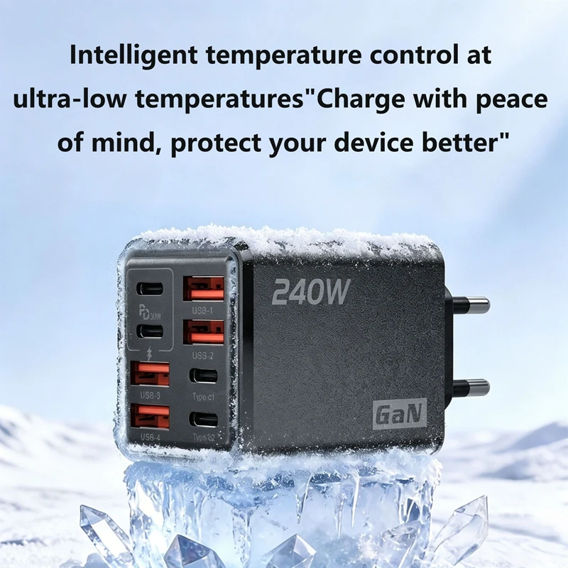 240W GaN Charger 8-Port USB Fast Charger Block 4A4C Multi-Port Charging Station with Intelligent Temp Control 100-240V Charger - view 2