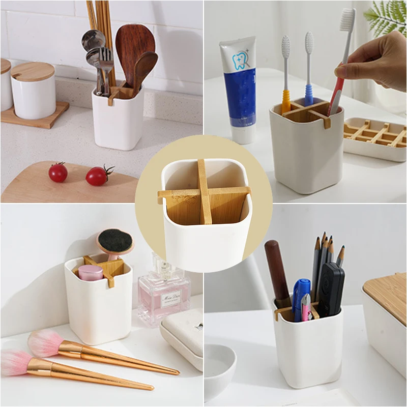 Totally Bamboo Toothbrush Holder  Naturally Eco Friendly Toothbrush Caddy  Bathroom Antibacterial Toothbrush Pot,