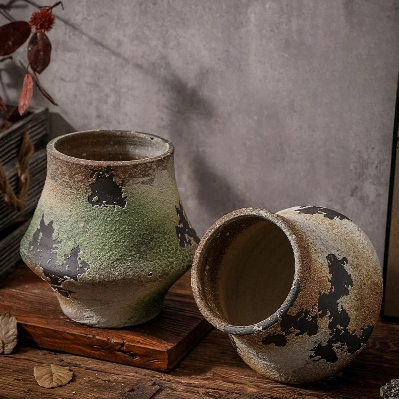Ceramic vase flower pot retro large pottery pot coarse pottery special flower ware large diameter antique