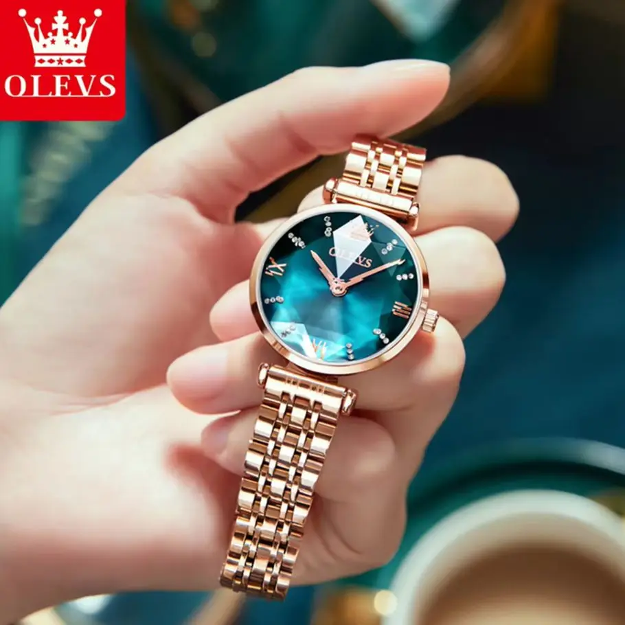 OLEVS 6642 ساعة نسائية أنيقة فاخرة ساعة كوارتز مقياس مقاوم للماء مضيئة تاريخ تلقائي ساعة السيدات الهدايا الأصلية