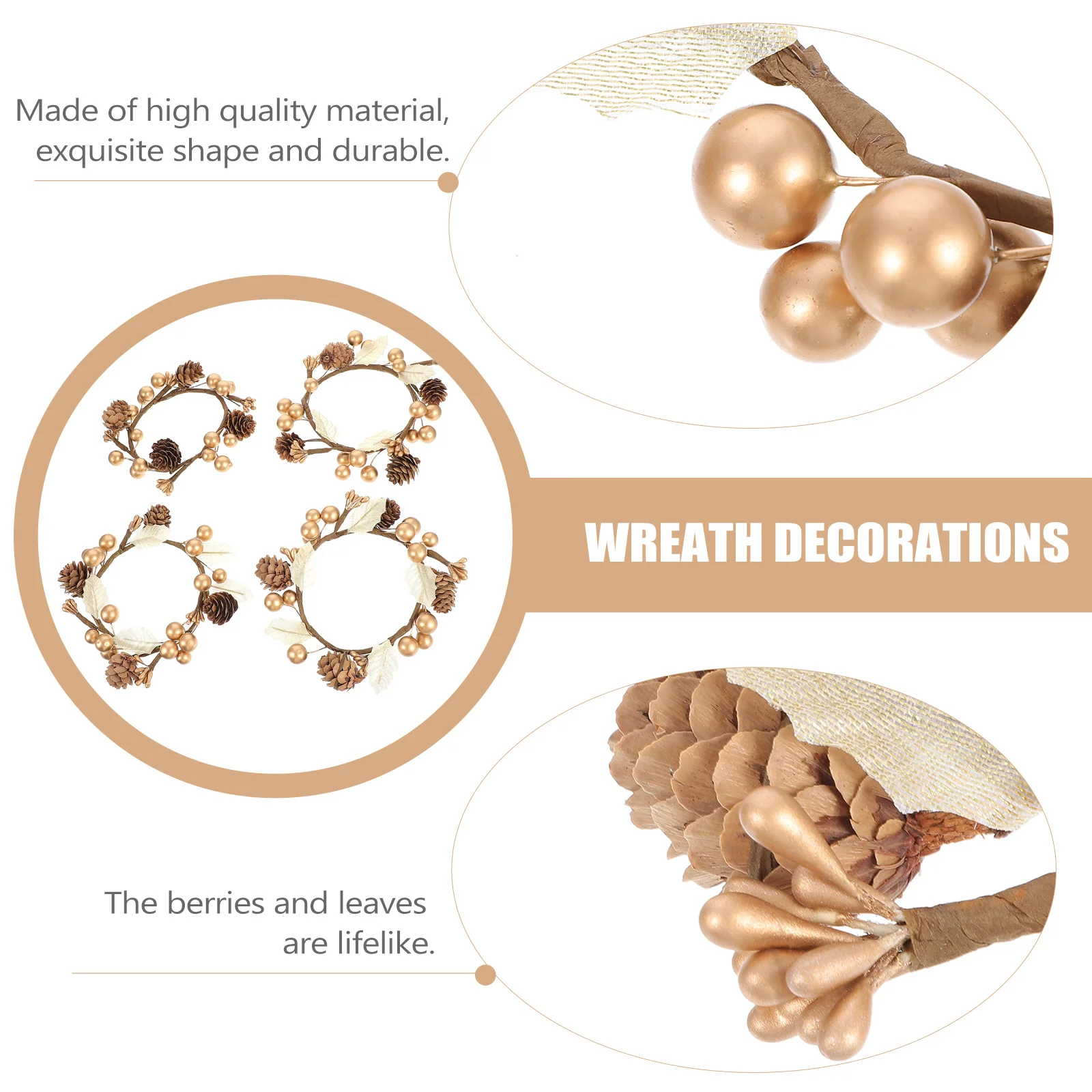 

4Pcs Simulated Berry Garland Mini Wreath Decorative Xmas Gift Party Adornment Candlestick Cup Decor Candlestick Berry Wreath