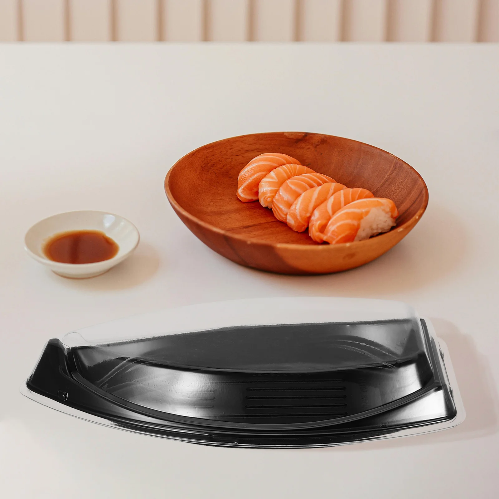 

10pcs Box Japanese Style Boat Shaped Takeout Container Portable Sushi Carry Out Tray For Home Parties Catering Events Plastic