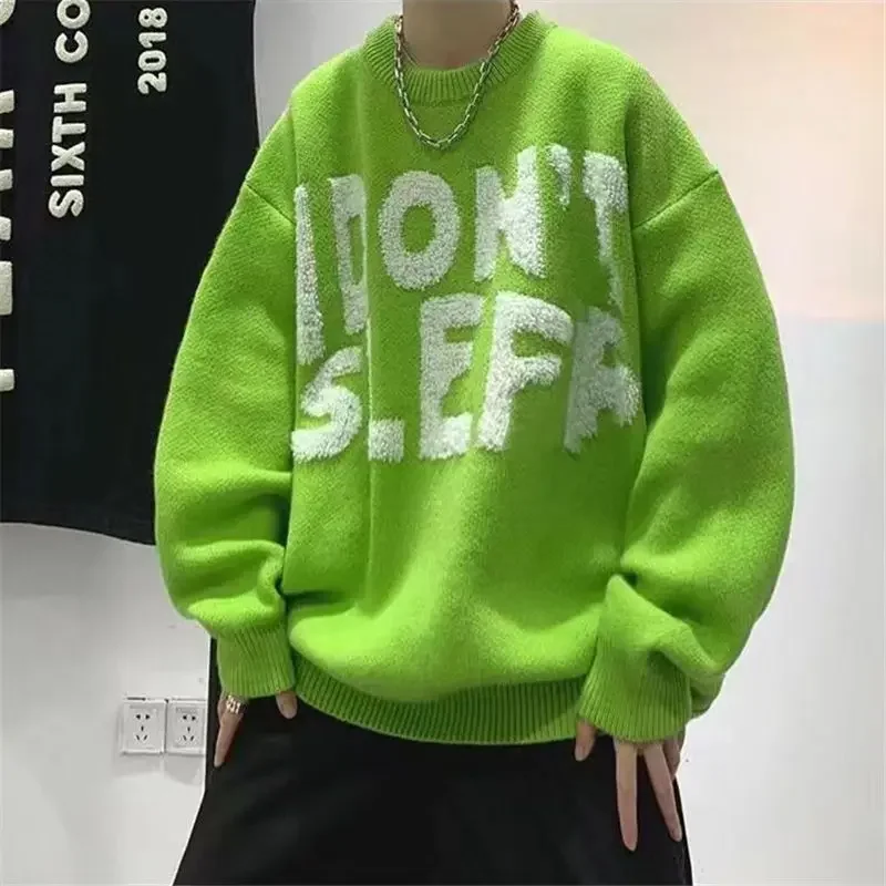 LIBIELIY Fashion O-Neck Loose All-match Embroidery Letter Sweater Men's Clothing 2025 Winter New Korean Pullovers Casual Tops