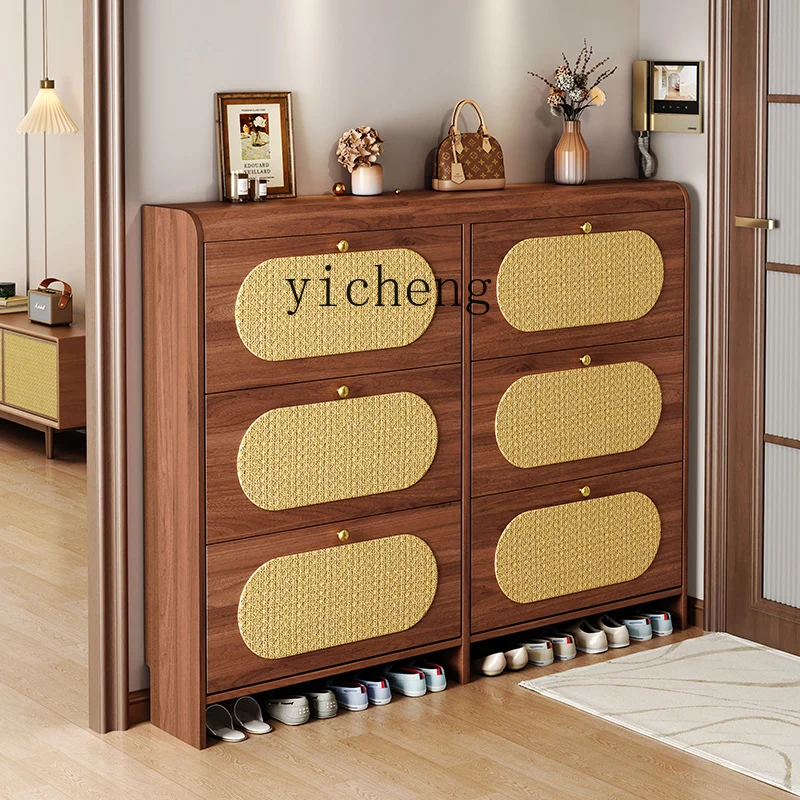 

LSL tipping bucket shoe cabinet Indoor entry porch cabinet integrated against the wall Solid wood color small shoe rack