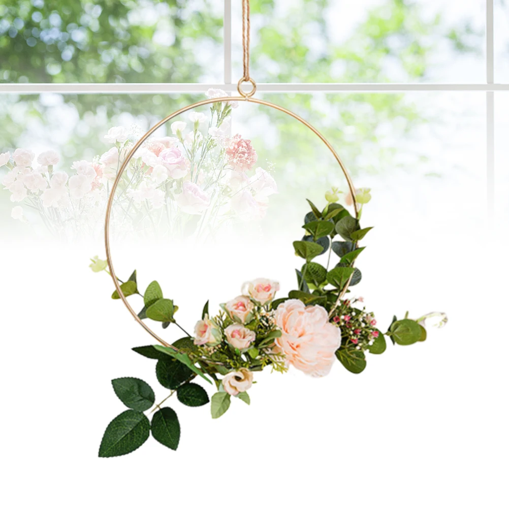 

Nordic Style Artificial Floral Wreath Wall Hanging Iron Art Rust Resistant Tea Flower Greenery Wedding Backdrop Decoration