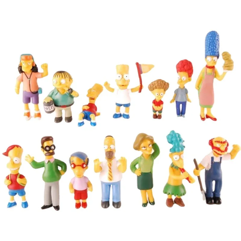 14pcs Simpsons Cartoon Action Figures Toys Funny Homer Marge Bart Mini Figurines Pvc Doll Model Children Toy Birthday Gift