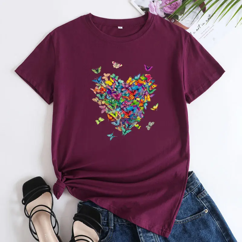 Faionable Cotton Crew Ne T-Shirt für Damen, gestrickt, Sommer-Streetwear, bequemes Damen-T-Shirt aus reiner Baumwolle