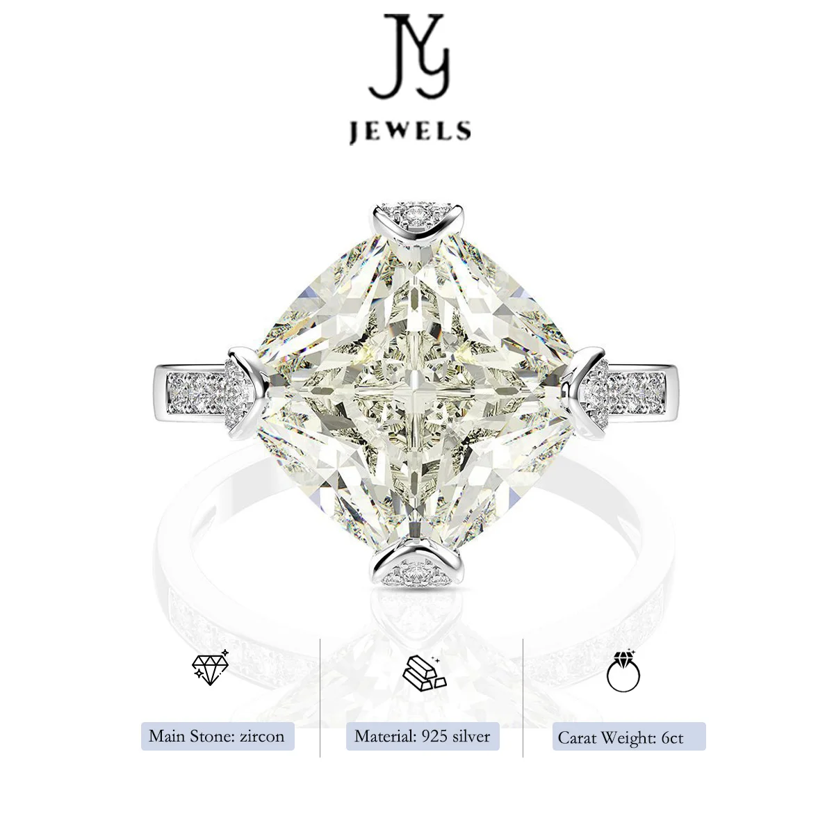 

【JYJZZ110】S925 Silver 6 CT Light Yellow White Square Ring
