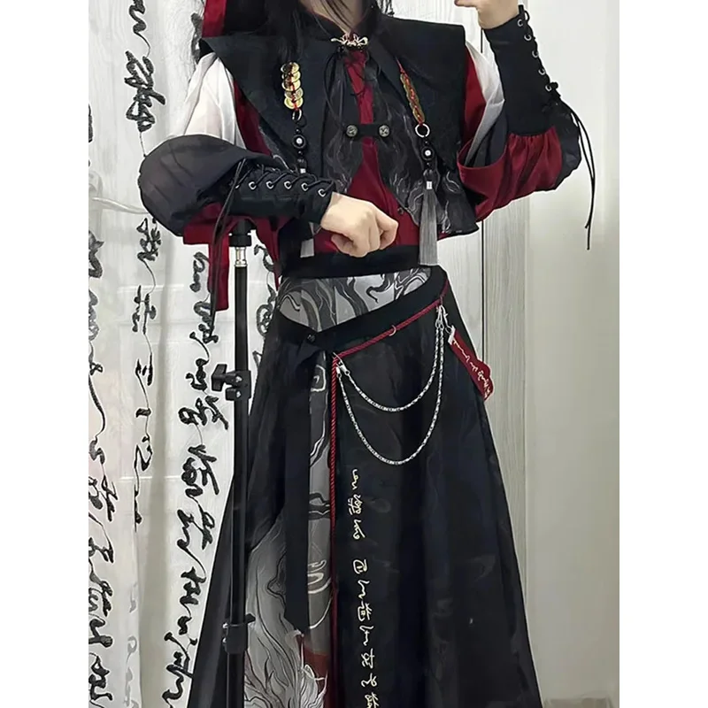 

New Chinese Style National Style Han Elements Hanfu Embroidery Suit Guofeng Teenager Pants Skirt Cos Cosplay Female Woman