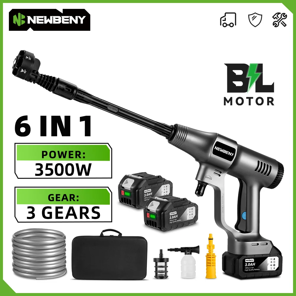 NEWBENY 200Bar Bürstenlose Hochdruck-Autowasserpistole 3500W Kabellose Elektrische Sprühpistole Gartenwerkzeug für Makita Akku