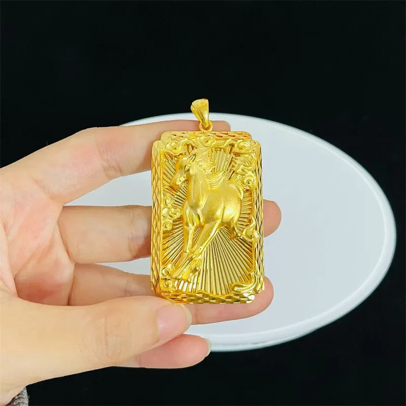 Luxury 18 KT Gold Color Rectangle Eagle Horse Pendant for Men Women DIY Tag Gold Plated Pendant Birthday Fine Jewelry Gifts