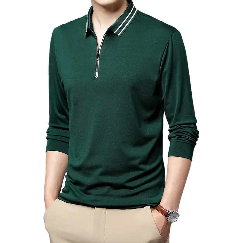 

Golf Polo Shirts For Men AutumnNew long Sleeve Zipper Lapel Tops Casual Slim Trend Good Quality bottoming Tees Hommes Clothing