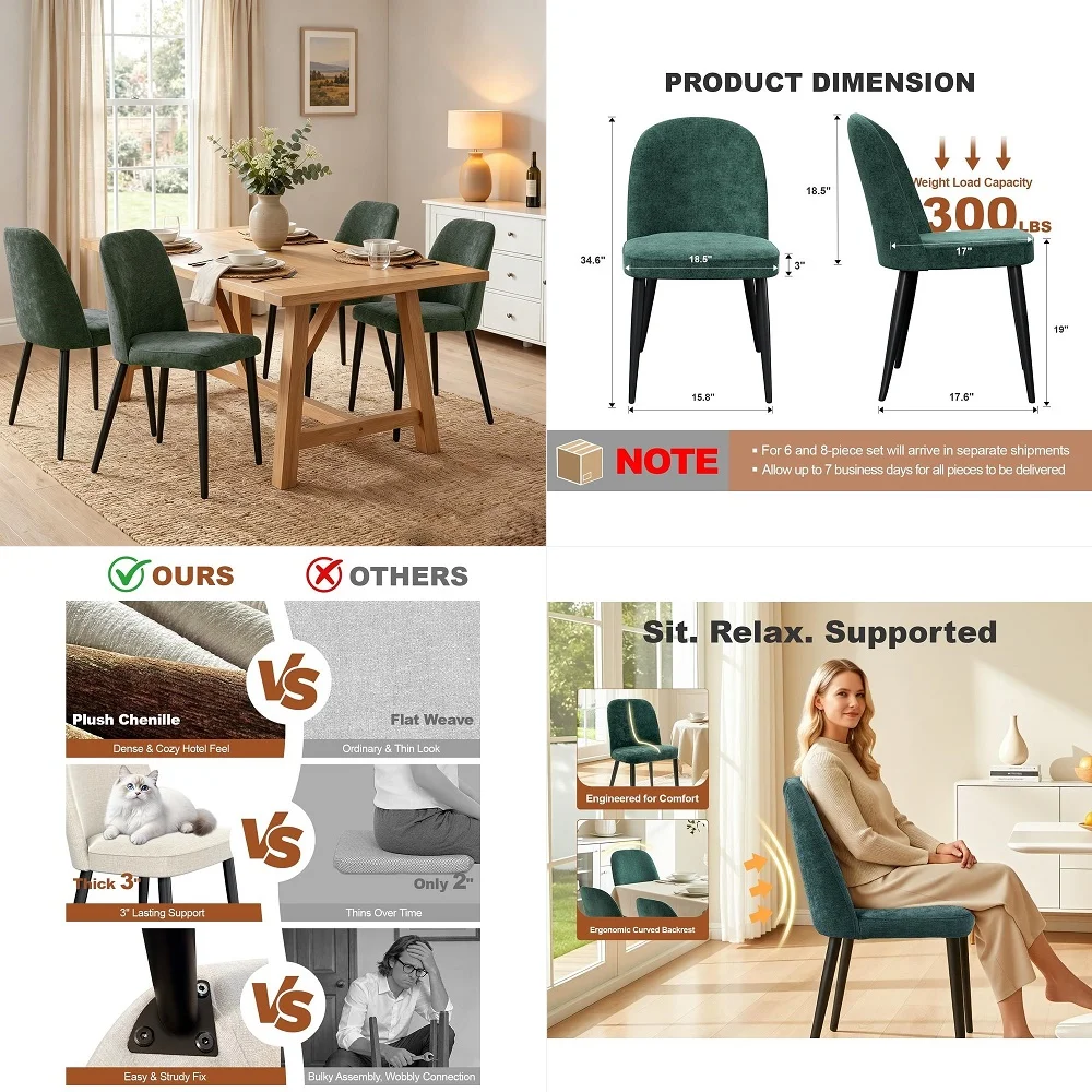 

Chairs Set of 4, Faux Leather Mid Century Modern Kitchen Chairs with Soft Cushion, Comfortable Upholstered Dining Room Chairs f
