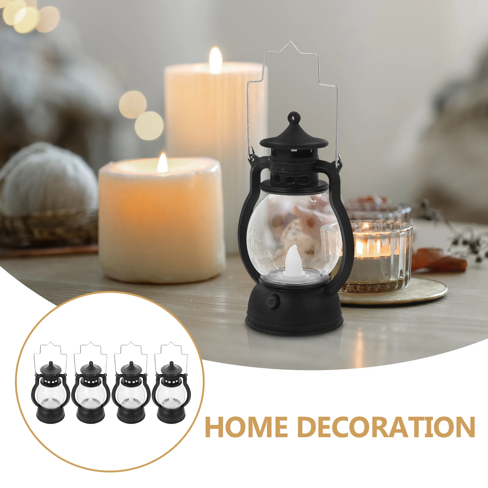 

4pcs Retro LED Lamp Black Warm Light Electronic Storm Lantern Vintage Home Office Decor Flameless LED Ornament