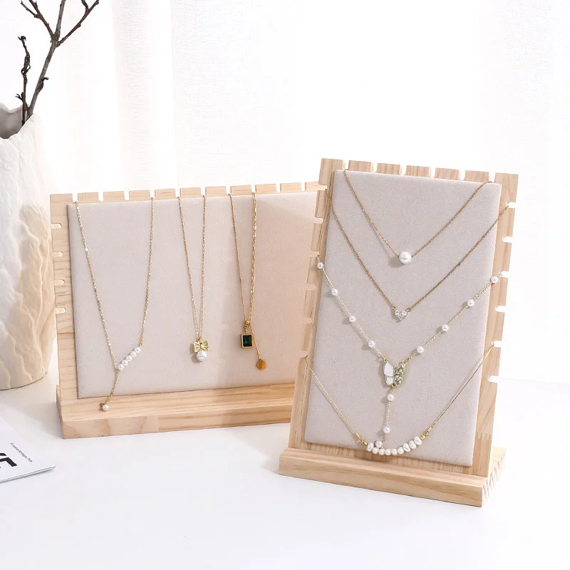 

Fashion Wood Necklace Display Stand Large Capacity Pendant Bracelet Anklet Long Chain Jewelry Storage Rack Counter Showcase Prop