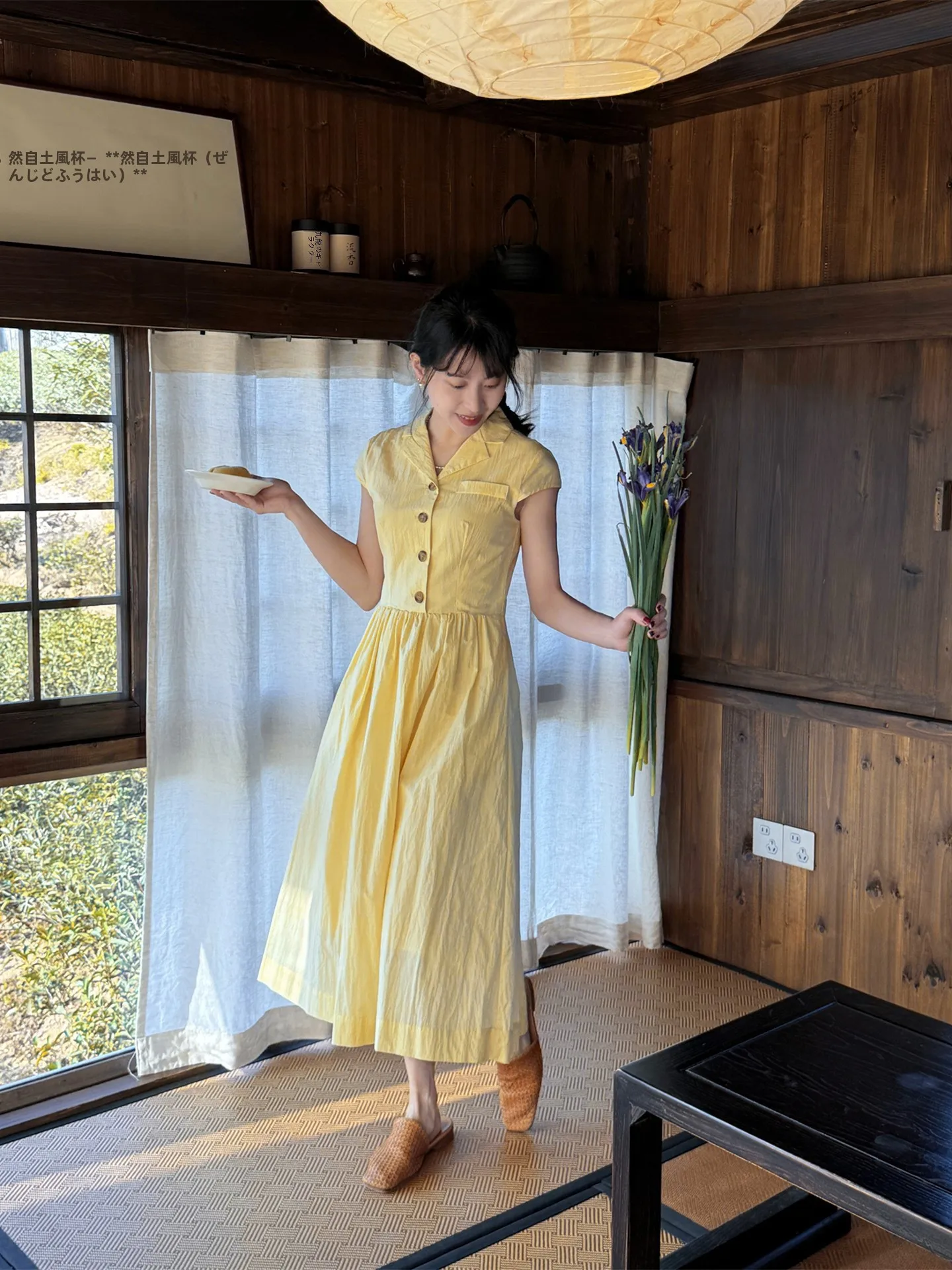 

Elegant Yellow Shirt Collar Vintage Dress Good in Pear Tree Small Size Commute Summer Cotton Short Sleeve Women's Dress