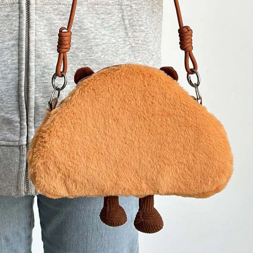 

Cute Bread Capybara Shoulder Bag Large Capacity Soft Croissant Crossbody Bag Furry Lightweight Creative Cartoon Pouch Students