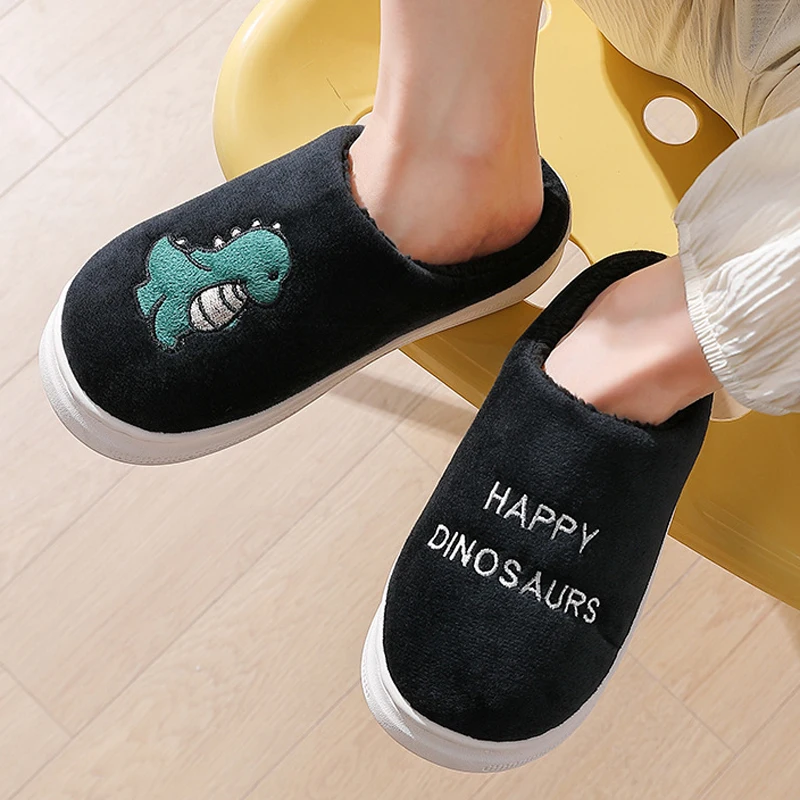 

Home Fuzzy Slipper Women Bear Dinosaur Winter Fur Contton Warm Plush Non Slip Grip Indoor Lazy Female Floor Shoe Flat Male Men
