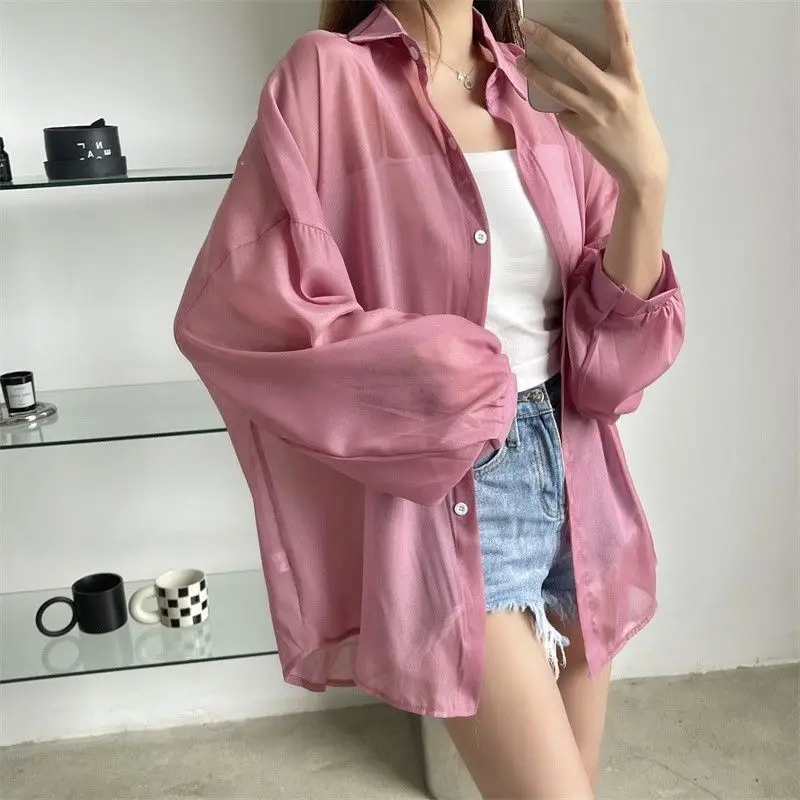 Shirts Women Thin Summer Baggy Sun-proof Chic All-match Various Colors Streetwear Sheer Fashion Tops Simple Clothing Harajuku