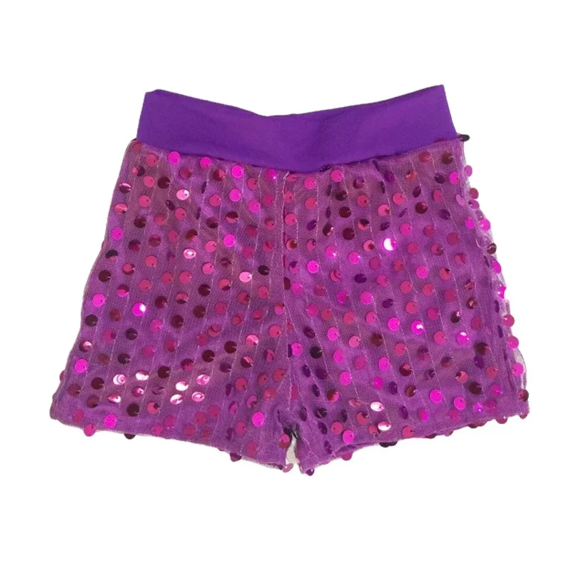 Kids Elastic High Waist Shorts Sequins Hip Hop Dance Shorts for Girls Shorts Toddler Stage Costume Clothes Shiny Sparkle Jazz