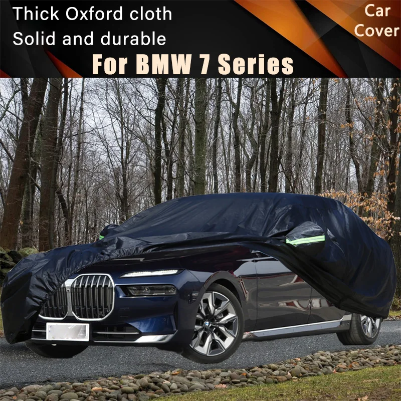 

Черные автомобильные чехлы серии BMW 7, уличные водонепроницаемые пылезащитные чехлы от солнца, дождя и снега, толстая ткань Оксфорд, полный внешний чехол