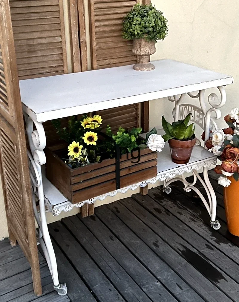 LTT French country retro wrought iron grocery table gardening outdoor storage decorative wrought iron table