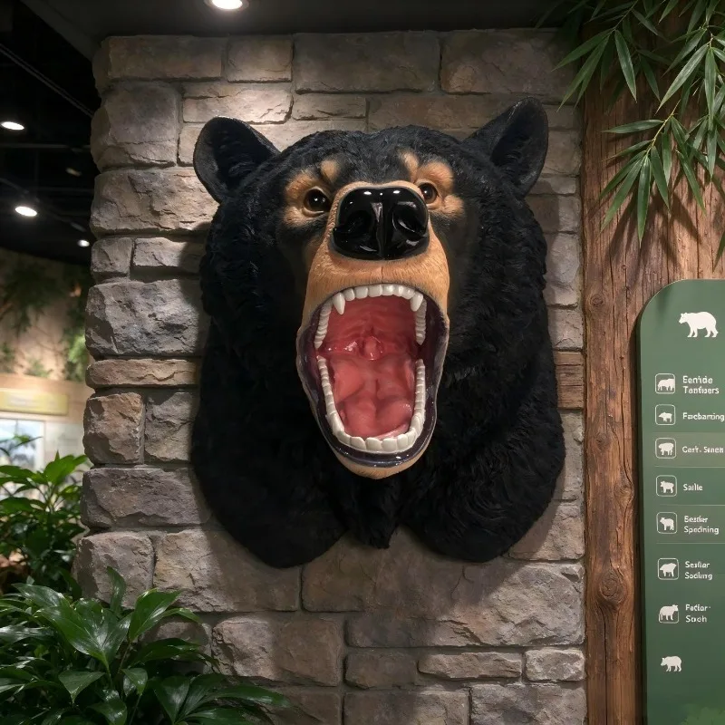 Brown bear door decoration, black bear wall ornament, creative home resin simulation animal handicraft model