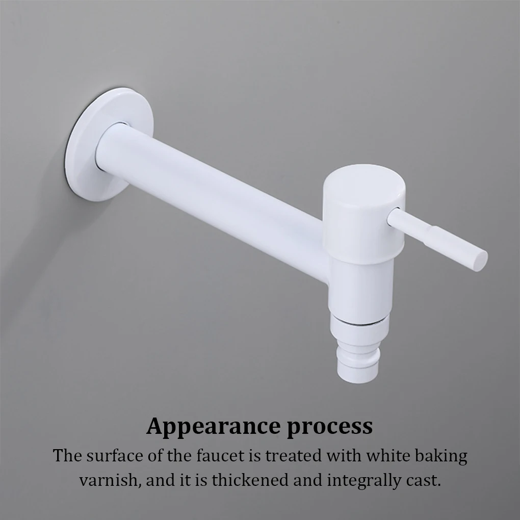 Wall Mounted Faucet Single Cold Sink Tap Lengthen Bibcocks Faucets Lightweight Water Taps Washing Machine  White/Lengthen