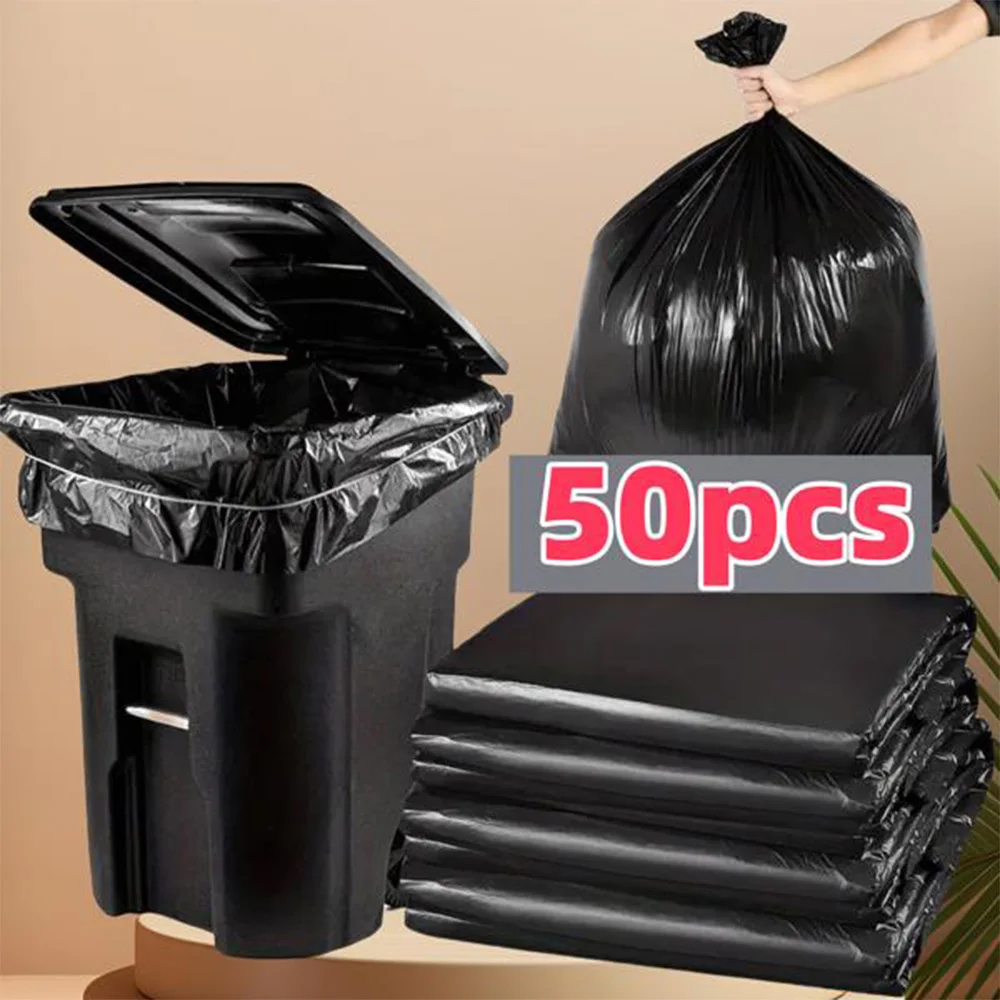 

50pcs Trash Bags Heavy Duty Liners Strong Thick Rubbish Bags Bin Liners Disposable Garbage Bag for Lawn, Leaf, and Commercial