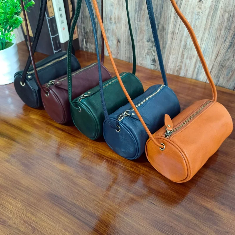 2022 Summer New Mori Style Artistic round Bag Simple Mobile Phone Bag Niche Retro Handmade Vegetable Tanning Cattle Leather Bag