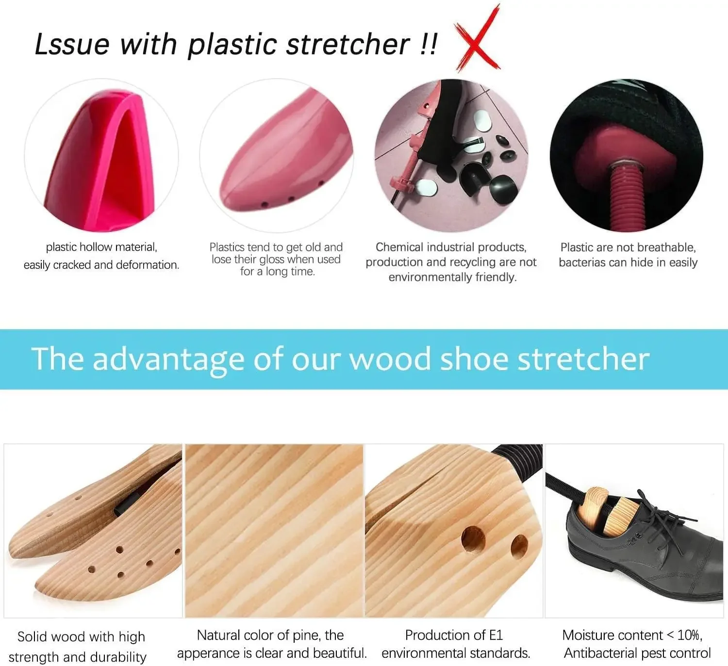 1/2 Stück Schuhspanner für Damen und Herren mit breiten Füßen, Schuhspanner aus Holz, verstellbar, große Größe, Schuhverbreiterung, Längen- und Breitenverstellung – Detail 5