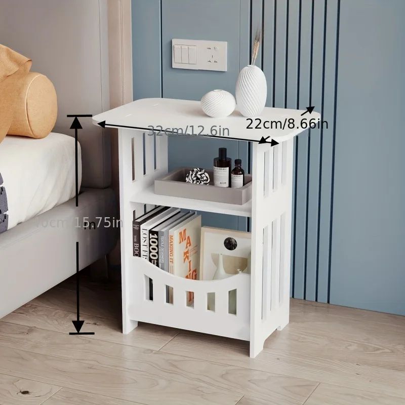 Bedside Table Bedroom Locker Plastic Double-Layers Bedside Cabinet Bookshelf Sundries Storage Rack Living Room Mini Coffee Table