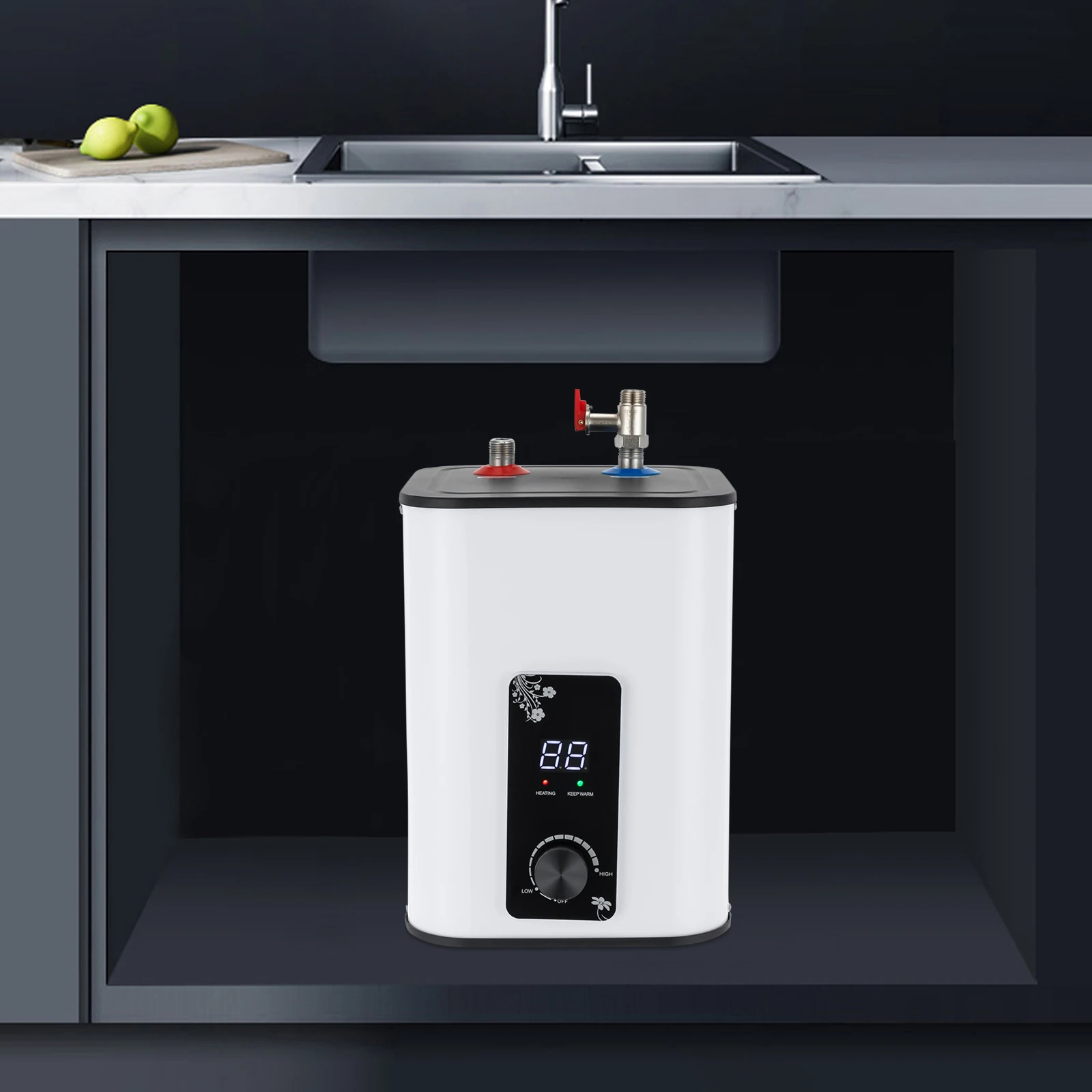 Chaudière à eau chaude électrique de mini réservoir de 1500W, chaudière à eau chaude instantanée, chauffe-eau électrique sous l'évier de 8L