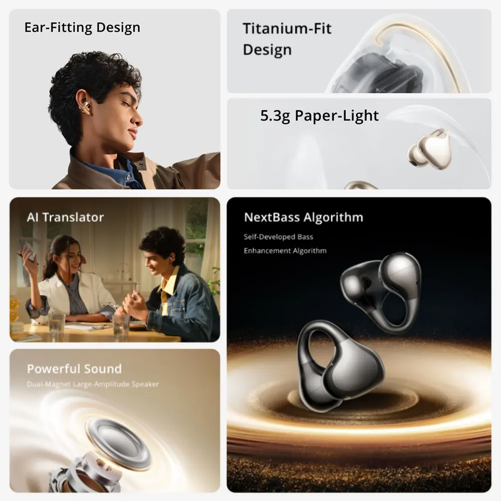 Versión global Auriculares realme Buds Clip Diseño Titanium-Fit 5,3 g Ligeros como el papel Algoritmo NextBass Traductor Al Sonido potente 3