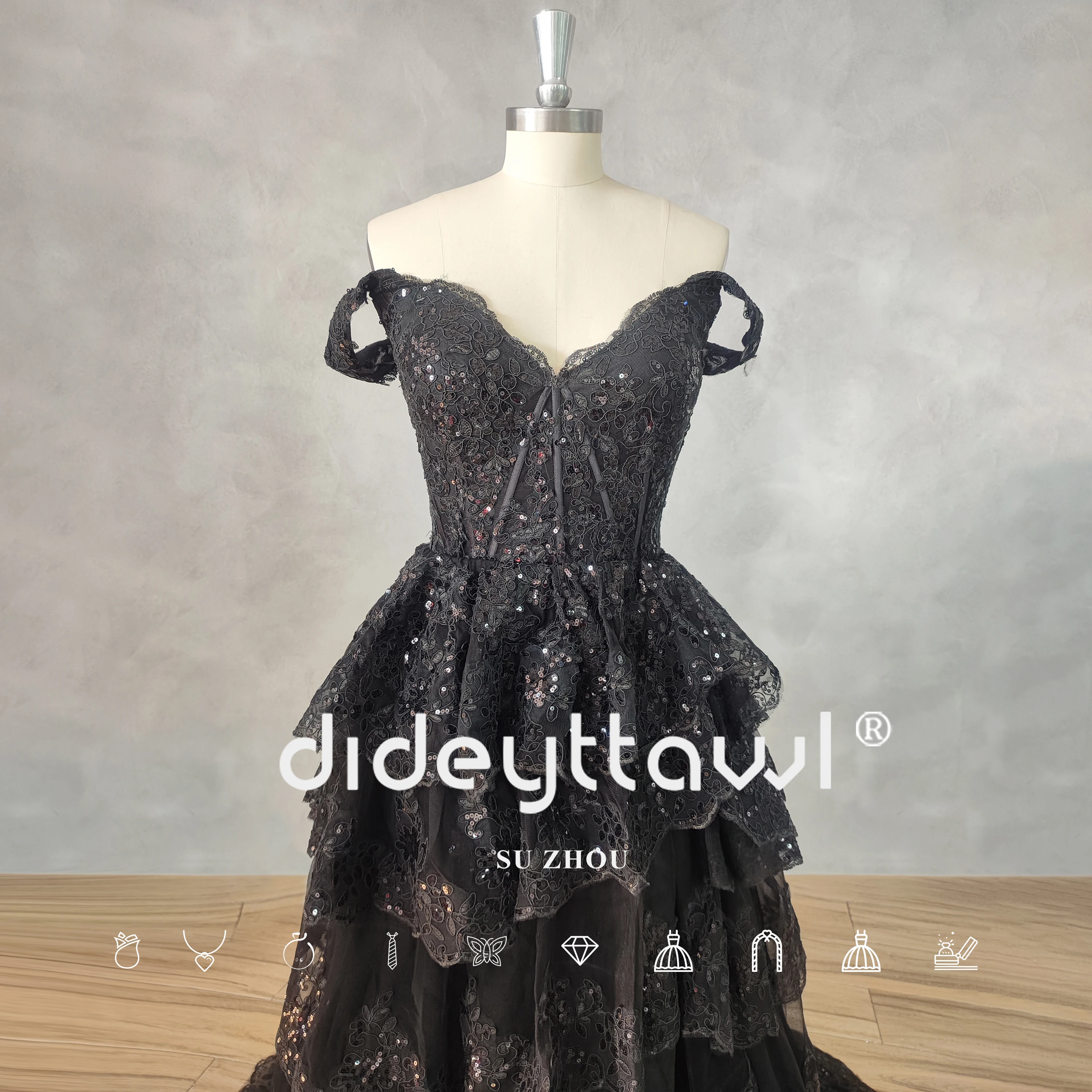 DIDEYTTAWL-Camadas Tulle Prom Dress, uma linha com zíper traseiro, fenda lateral alta, comprimento do chão, brilhante Off-ombro, tule em camadas, fotos reais