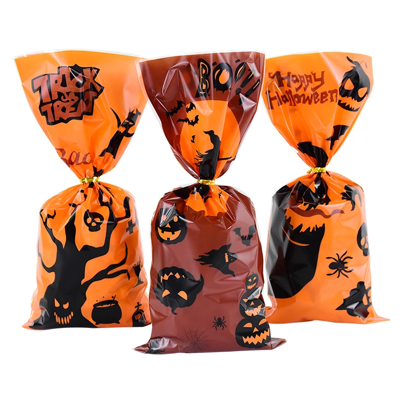 

50pcs Halloween Ghost Pumpkin Bat Candy Cookie Bags For Kids Gift Packaging Bag Trick Or Treat Halloween Party Decoration Supply