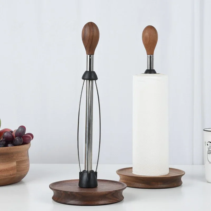 

HeMu Walnut Wood Paper Towel Holder, Stainless Steel One-handed Tear Paper Rack, Countertop Kitchen Paper Roll Stand for Home