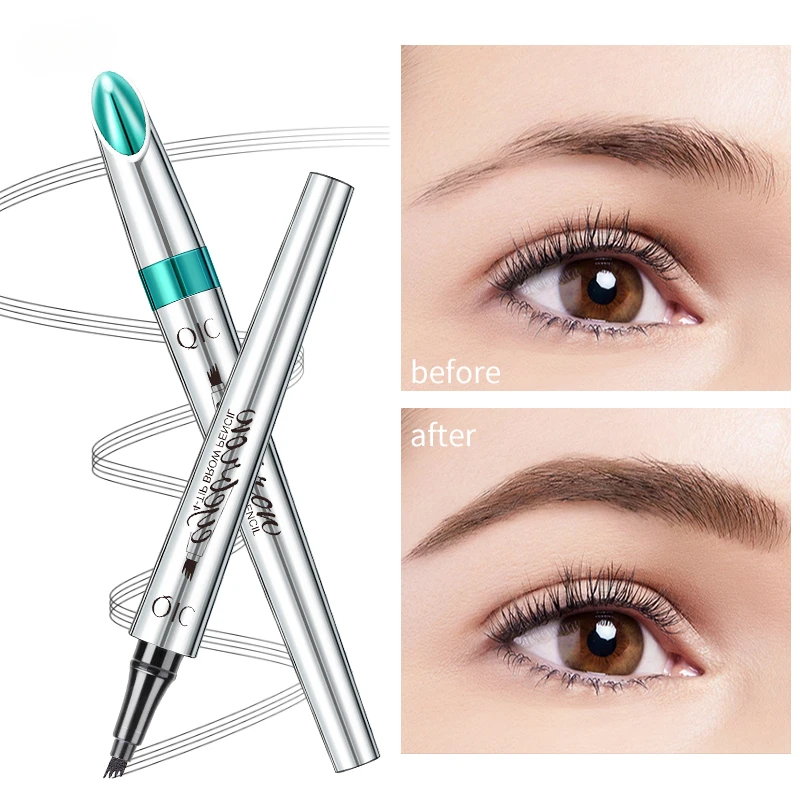 5 สี 4 จุดปากกาเขียนคิ้ว 3D กันน้ําเคล็ดลับ Tattoo เครื่องสําอางค์ติดทนนาน Natural Dark Brown Liquid Eye Brow ปากกาดินสอเขียนคิ้ว