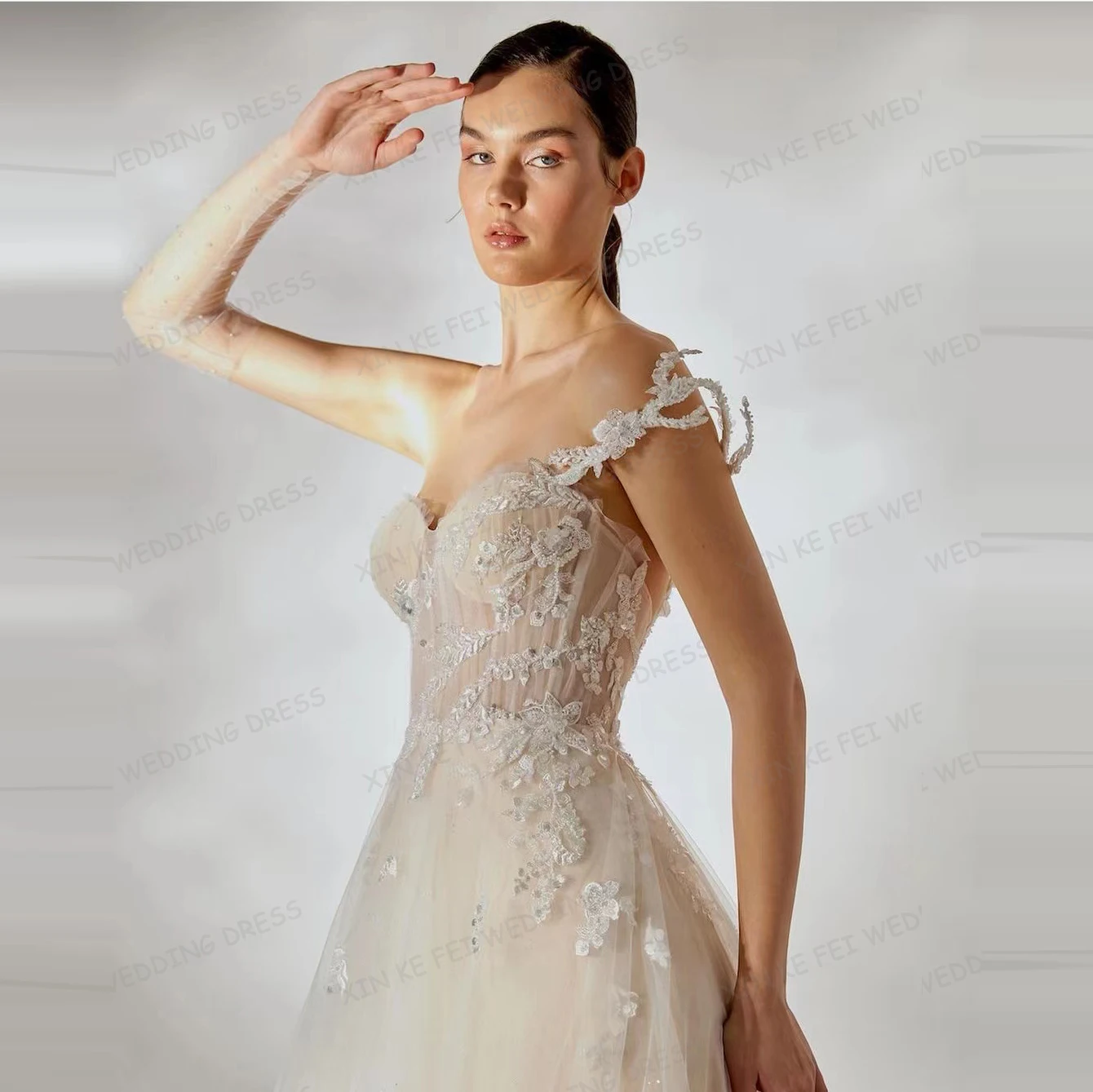 Robe de mariée en tulle avec appliques en dentelle pour femmes, coupe trapèze, sexy, chérie, princesse, dos nu, patients, quoi que ce soit, éducatif, 2024