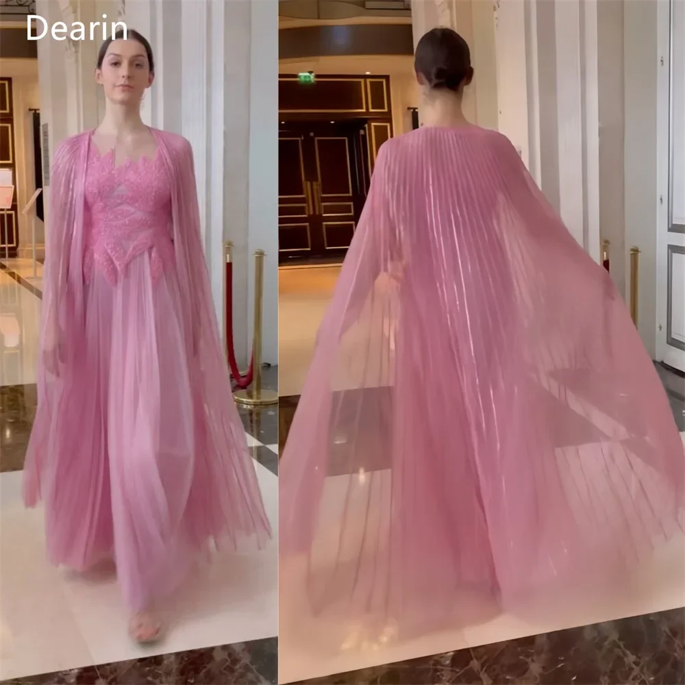 

Customized Formal Gown Evening Women Dearin Asymmetrical A-line Floor Length Skirts Draped Layered Tulle Flower Bespoke Occasion