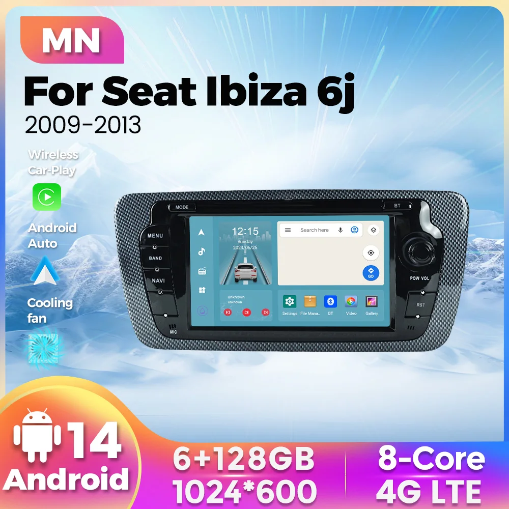 EU Store 7Inch Android 14 Car Radio For Seat Ibiza 6j 2009-2013 MK4 FR Wireless Car-play Auto Multimedia GPS Stereo BT Head Unit